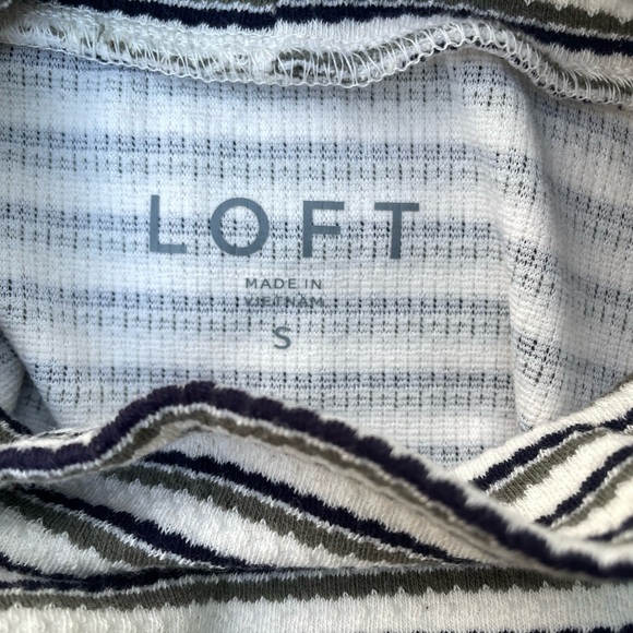 LOFT Black, Cream, Green Striped Mock Neck Sleeveless Top - Picture 3 of 6